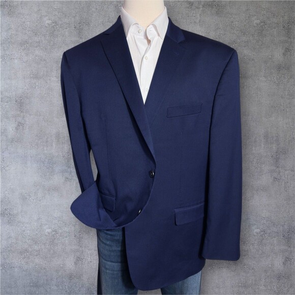 CHAPS Mens Blazer 50R Blue Navy Sport Coat Two Button Suit Jacket Suits - Picture 1 of 12